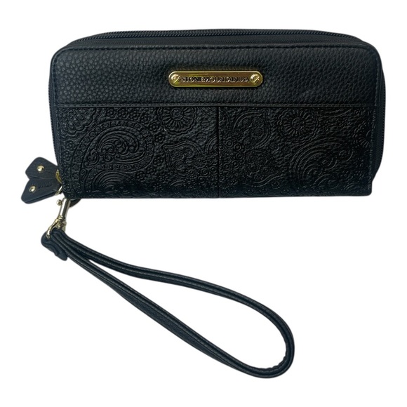 Stone Mountain Accessories Black Embossed  Tooled Faux Leather Double Zip Wallet - Picture 1 of 12
